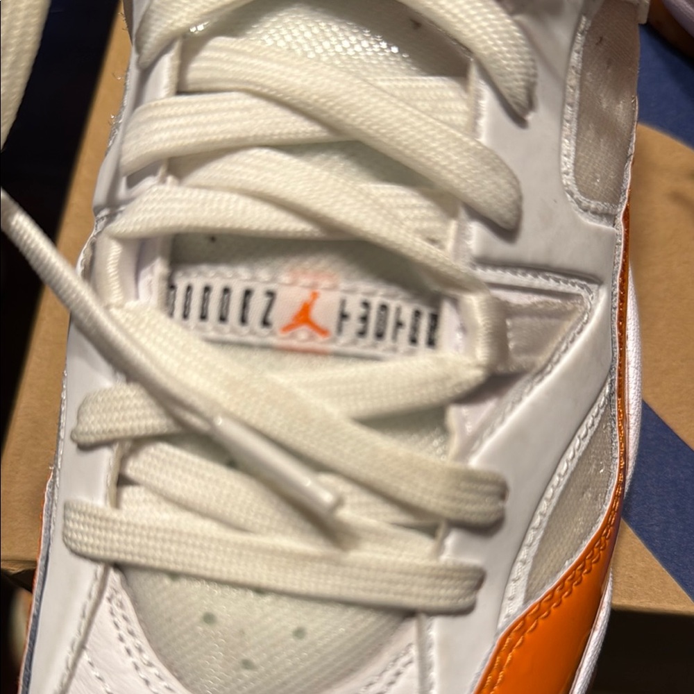 Jordan Athletic Shoes White and Orange High-Top Sneakers - Picture 6 of 7